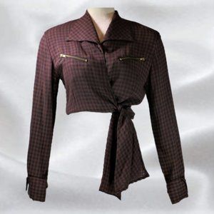 RENAISSANCE Sportswear Brown Checkered Wrap Crop Top in Size Medium